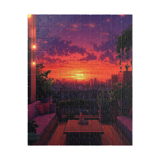 Sunset Rooftop Puzzle — Scenic Sunset Cityscape Jigsaw (110 pcs)