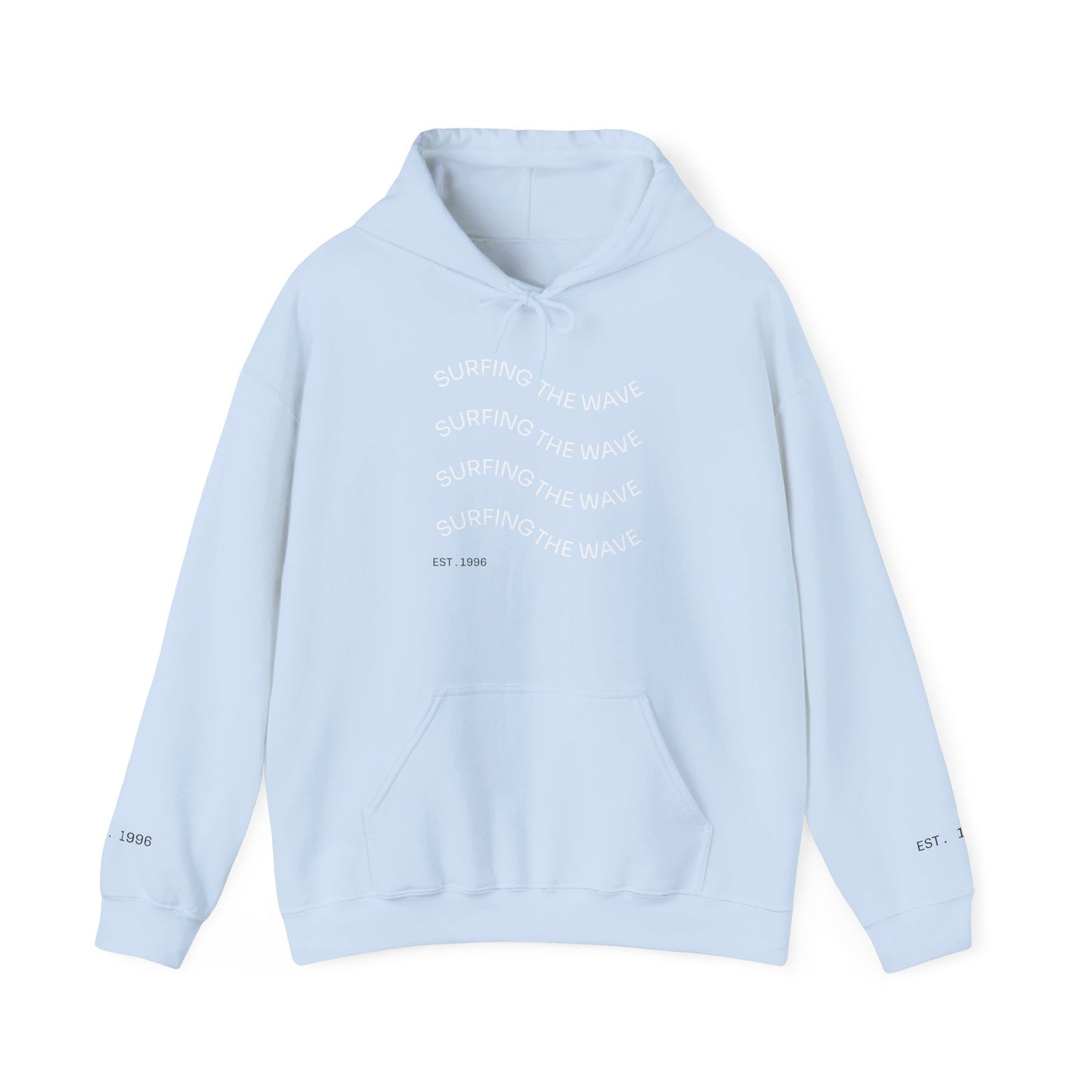 Surfing The Wave Hoodie — Minimal Surf Graphic Pullover (EST. 1996)