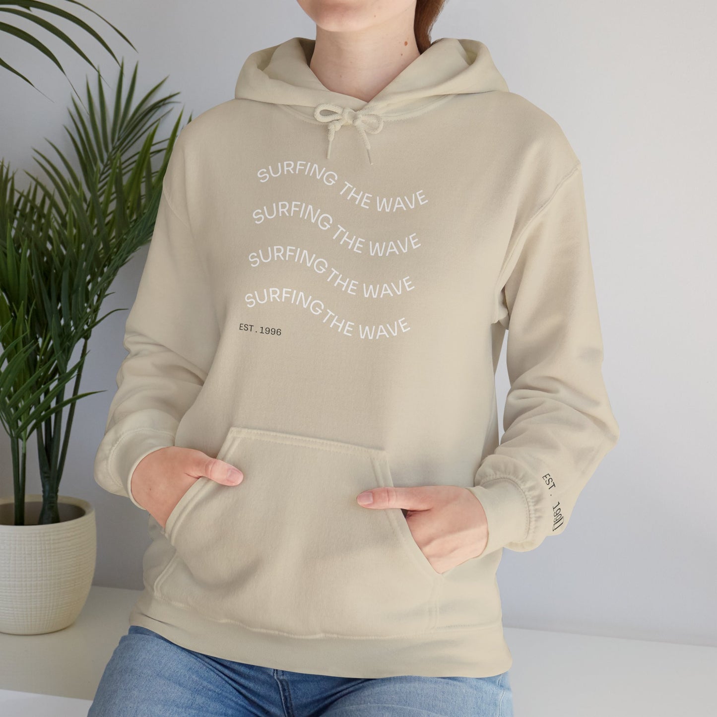 Surfing The Wave Hoodie — Minimal Surf Graphic Pullover (EST. 1996)