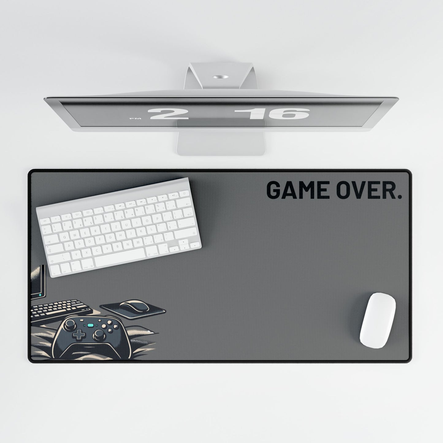 Gaming Desk Mat — 'GAME OVER.' Large Mousepad with Controller & Keyboard Design
