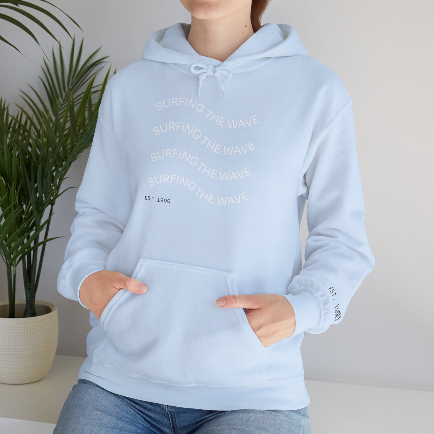 Surfing The Wave Hoodie — Minimal Surf Graphic Pullover (EST. 1996)